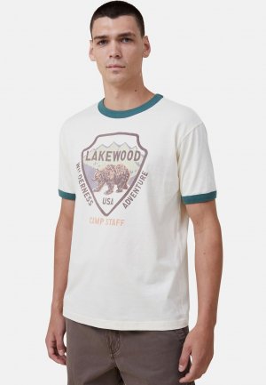 Футболка с принтом ПРЕМИУМ СУВЕНИР , кремовый слой-стирка Forest Lakewood Camp Cotton On