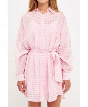 Женское полосатое платье-туника с поясом , розовый English Factory