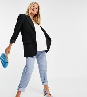 Свободные выбеленные джинсы в винтажном стиле с завышенной талией и эластичными вставками по бокам ASOS DESIGN Maternity-Голубой Maternity