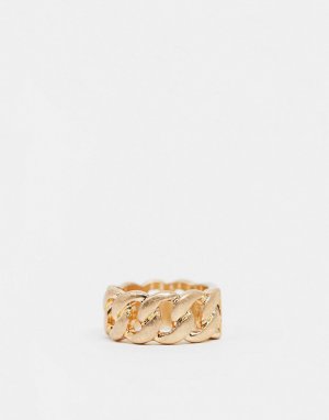 Золотистое кольцо в виде цепочки с крупными звеньями -Золотистый Icon Brand
