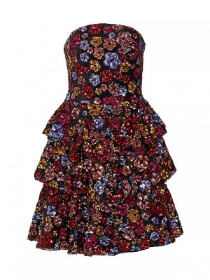 Коктейльное мини-платье из тюля с цветочным букетом и пайетками , мультиколор Marchesa Notte