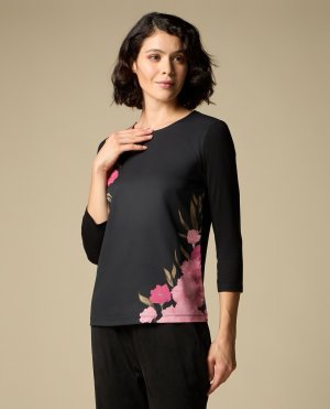 Женская футболка с цветочным принтом , черный Iwie