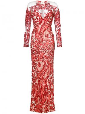 Длинное платье с пайетками Mikael D.. Цвет: красный