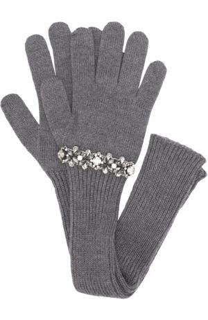 Длинные шерстяные перчатки с декоративной отделкой No. 21. Цвет: серый