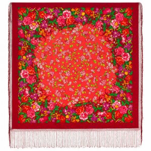 Платок ,148х148 см, красный, бордовый Павловопосадская платочная мануфактура. Цвет: красный/розовый