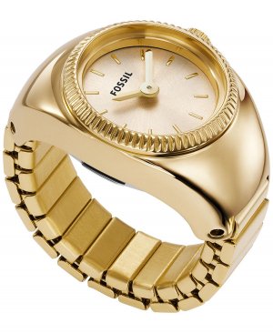 Женские часы-кольцо, двустрелочные часы-браслет из нержавеющей стали золотистого цвета, 15 мм , золотой Fossil