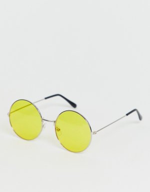 Желтые солнцезащитные очки в круглой оправе SVNX-Оранжевый 7X