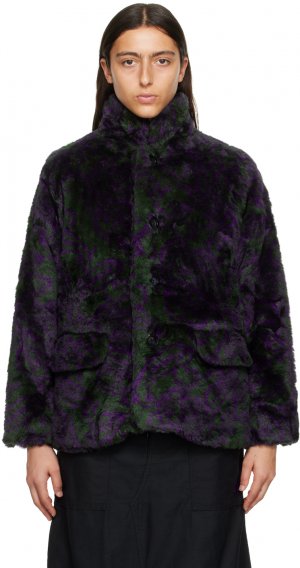 Зелено-фиолетовое пальто из искусственного меха S.C. Car NEEDLES