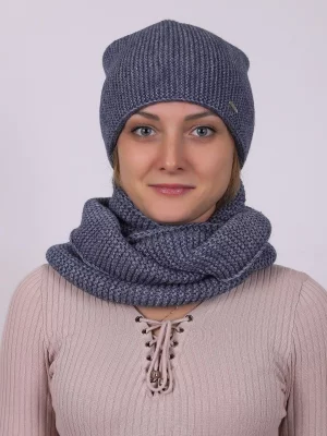 Комплект шапка+снуд женский ШС-1 темно-синий/серый, one size Louren Wilton. Цвет: синий