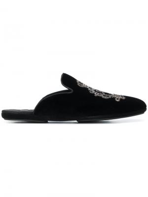 Бархатные слиперы с логотипом Dolce & Gabbana. Цвет: черный