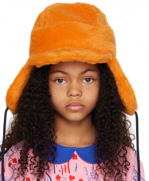 Детская двусторонняя оранжевая шапка из искусственного меха Mini Rodini