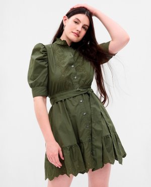 Короткое платье с люверсами и рукавами-буфами Gap, зеленый GAP