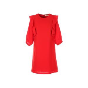 Платье короткое с воланами и рукавами 3/4 RENE DERHY. Цвет: красный