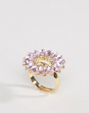 Пыльно-розовое броское кольцо с камнями Johnny Loves Rosie. Цвет: золотой