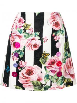 Мини-юбка в полоску с цветочным принтом Dolce & Gabbana. Цвет: многоцветный