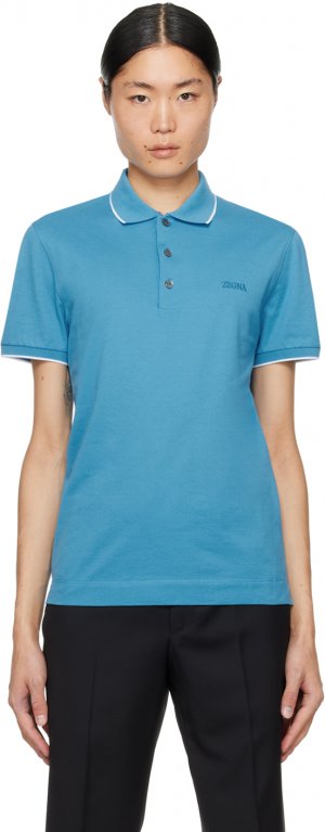 Синяя футболка-поло с вышивкой ZEGNA