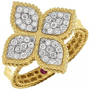 Кольцо , желтое, белое золото, 750 проба, рубин, бриллиант, безразмерное Roberto Coin
