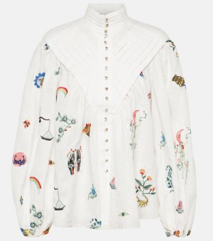 Льняная блузка atticus с вышивкой Alémais, белый ALÉMAIS