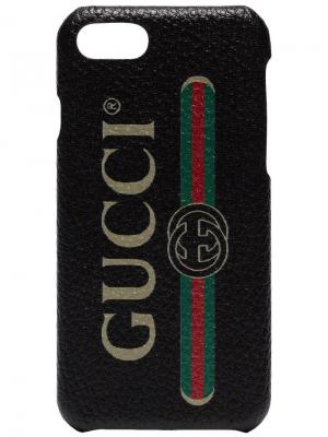Чехол для iPhone 8 с принтом логотипа Gucci. Цвет: черный