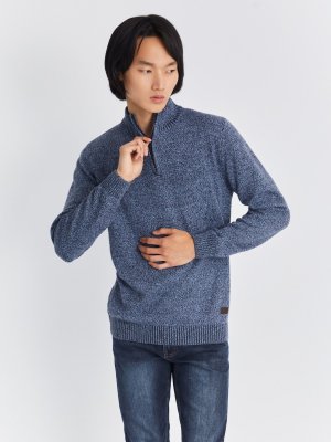 Вязаный свитер с воротником на молнии zolla. Цвет: голубой