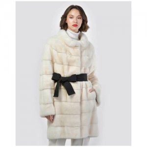 Пальто , норка, силуэт прямой, пояс/ремень, размер 44, белый Marco Vanoli. Цвет: белый