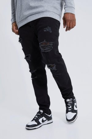 Узкие джинсы plus стрейч с рваными средствами , черный Boohoo
