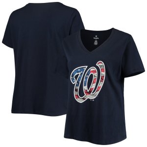 Женская темно-синяя футболка Washington Nationals с v-образным вырезом и баннером больших размеров Unbranded