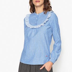 Блузка в полоску с воланами спереди COBRA LEON and HARPER. Цвет: синий/ белый