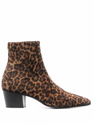 Ботинки с леопардовым принтом Saint Laurent. Цвет: бежевый
