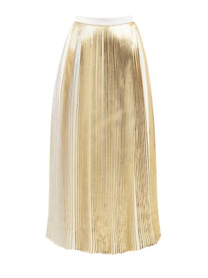 Плиссированная юбка-миди с металлизированным напылением VALENTINO. Цвет: золотистый
