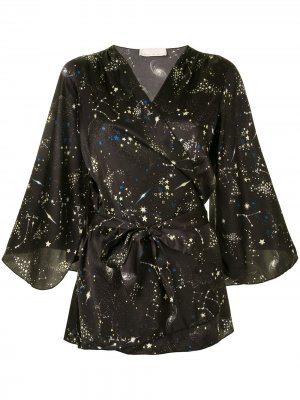 Атласный халат с принтом Constellation Fleur Du Mal. Цвет: черный
