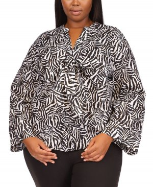 Блузка больших размеров с зеброй и завязками на вырезе , хаки Michael Kors