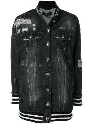 Джинсовая куртка-бомбер Philipp Plein. Цвет: чёрный