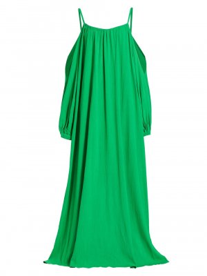 Платье макси Paloma с открытыми плечами и пышными рукавами , зеленый Deveaux New York