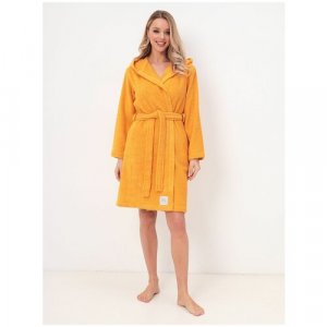 Халат укороченный, длинный рукав, банный, пояс, капюшон, карманы, размер 48-50, желтый Luisa Moretti. Цвет: желтый
