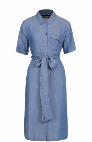 Джинсовое платье-рубашка с поясом Pietro Brunelli. Цвет: голубой
