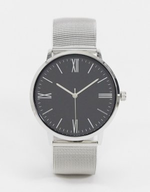 Серебристые мужские часы с сетчатым ремешком -Серебристый Topman