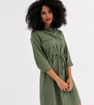 Платье-рубашка цвета хаки в стиле милитари с поясом Mamalicious Maternity-Зеленый Mama.licious