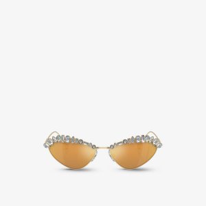 Солнцезащитные очки SK7009 неправильной оправы из металла, украшенные драгоценными камнями , желтый Swarovski