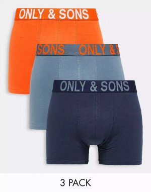 Три пары плавок разного цвета с поясом логотипом Only & Sons