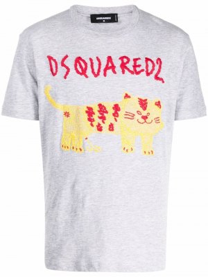 Cat-embroidered logo T-shirt Dsquared2. Цвет: серый
