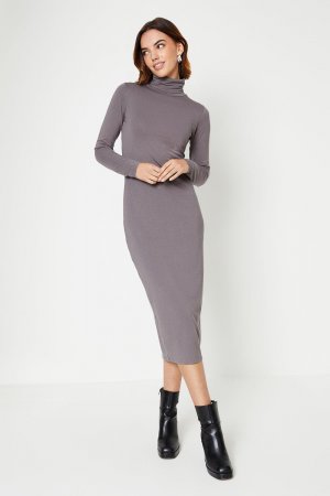 Платье миди Soft Touch с высоким воротником и длинными рукавами , серый Oasis