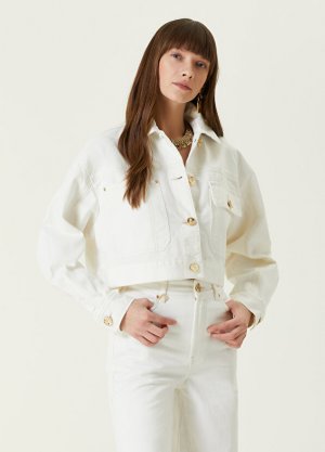 Белая укороченная джинсовая куртка Zimmermann. Цвет: белый