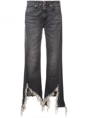 Расклешенные джинсы с эффектом потертости R13. Цвет: черный