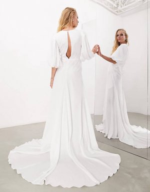 Атласное свадебное платье цвета слоновой кости с драпировкой и запахом Bluebell ASOS EDITION