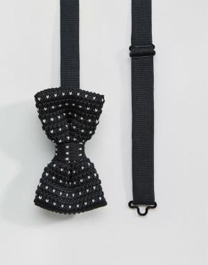 Черный вязаный галстук-бабочка в футляре 7X. Цвет: черный