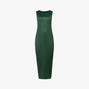 Базовое тканое платье миди со складками , зеленый Pleats Please Issey Miyake
