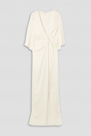 Драпированное платье из атласного крепа с запахом HALSTON, белый Halston