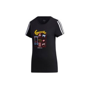 Neo Three-Stripe Pattern Print Round Neck Short Sleeve T-Shirt Women Tops Black GK1567 Adidas