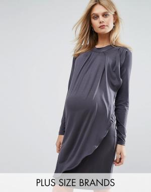 Трикотажное платье для беременных и кормящих с длинными рукавами Mamal Mama.licious. Цвет: серый
